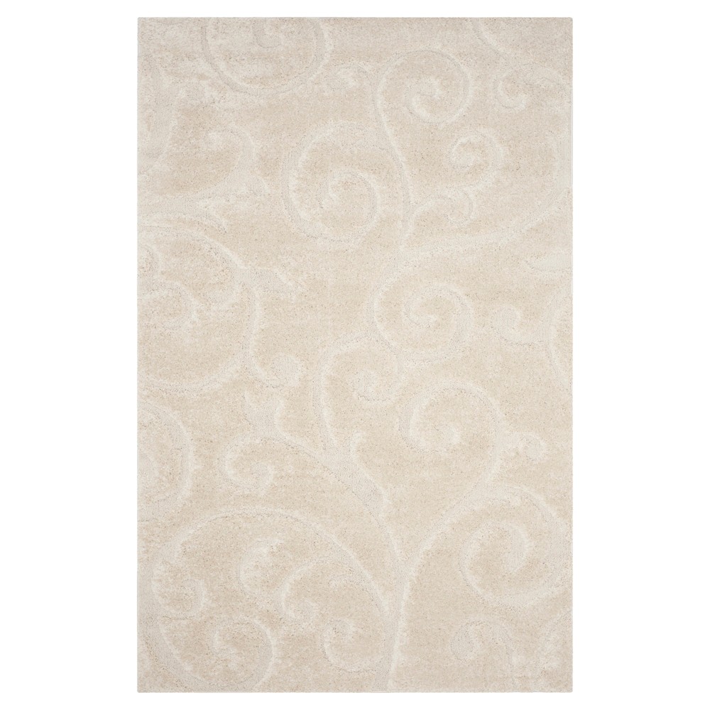 6'x9' Abstract Shag/Flokati Loomed Area Rug Cream - Safavieh