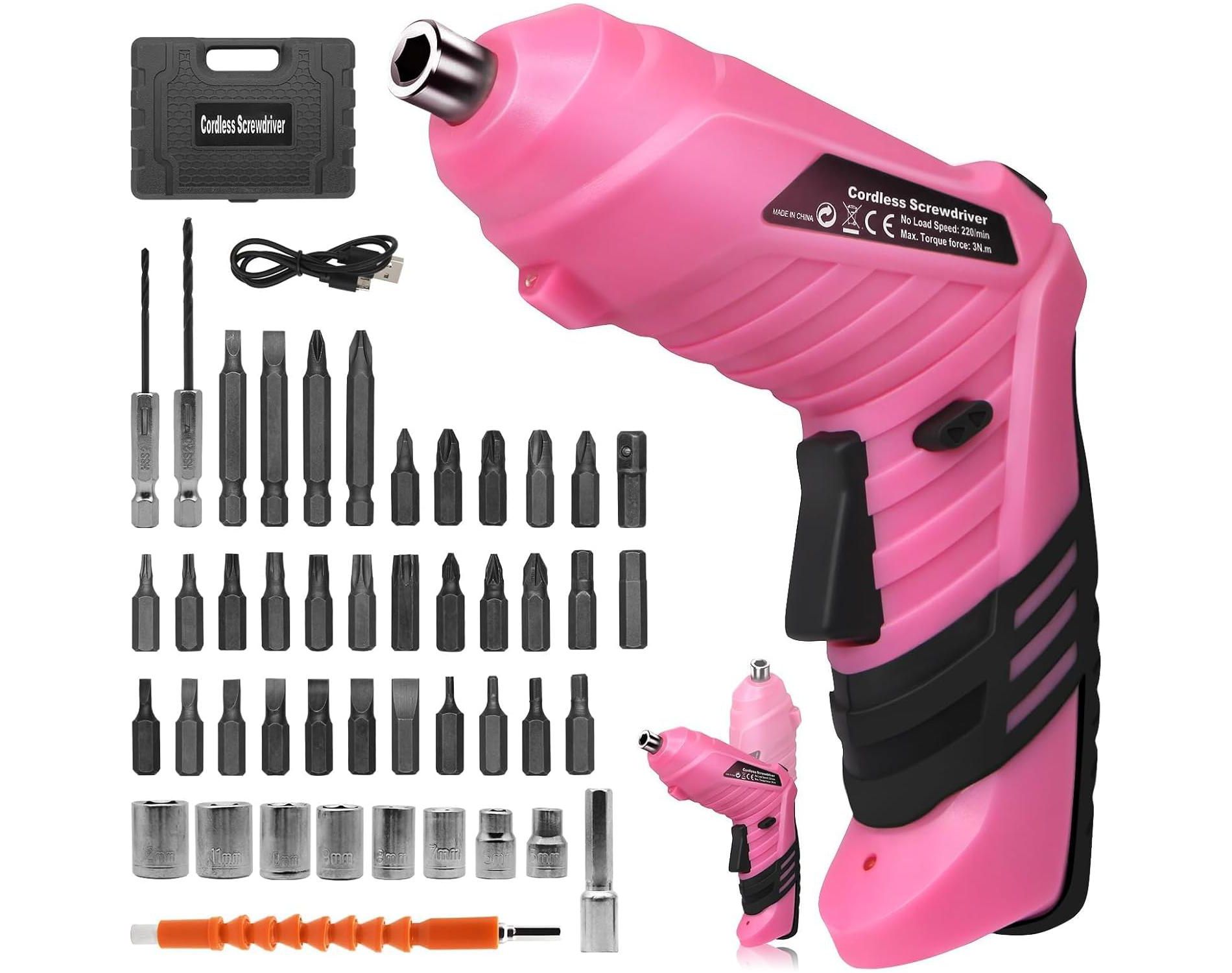 Hoey Cordless Screwdriver, 47 in 1 Electric Screwdriver,Dual Position Handle with USB Cable LED Light for Home Office DIY Tools