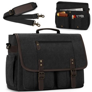 Mens Messenger Bag  Vintage Canvas Briefcase Water-resistant Large Computer Laptop Bag - 1 of 4