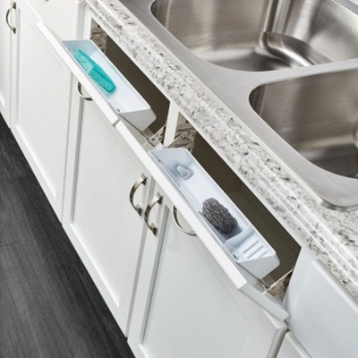 Rev-A-Shelf 14" Tip-Out Plastic Sink Trays for Kitchen and Bathroom Base Cabinet, Pull Out Vanity Shelf Home Organizer, White, 6572-14-11-52 — фото 4