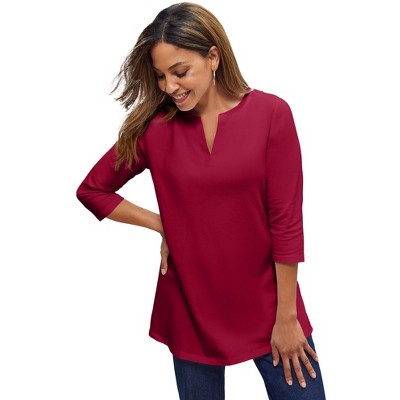 Jessica London Women's Plus Size Stretch Cotton Notch Neck Tunic