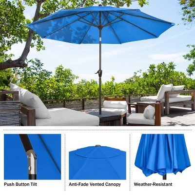 Nature Spring 10' Blue Aluminum Patio Umbrella with Auto Tilt