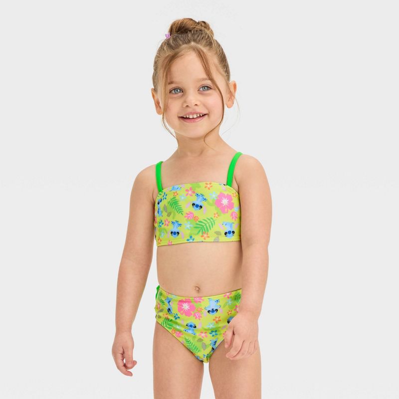 Toddler Girls' Disney Stitch Ruffle Bikini Set - Green, 1 of 4