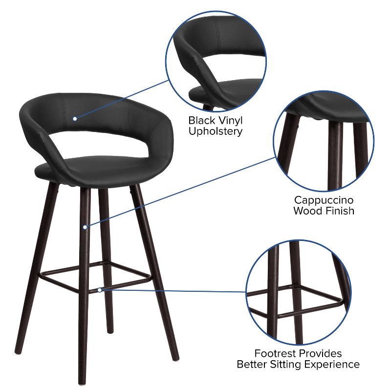 Flash Furniture Brynn Series 29'' High Contemporary Vinyl Rounded Back Barstool with Cappuccino Wood Frame, 3 of 11
