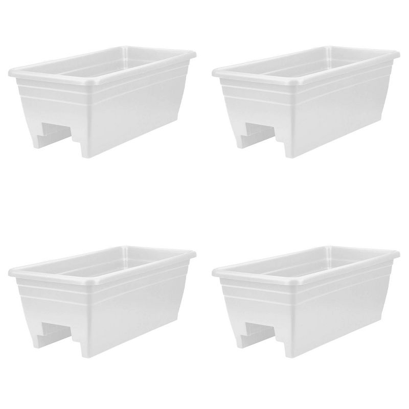The HC Companies 24 Inch Wide Heavy Duty Plastic Deck Rail Mounted Garden Flower Planter Boxes with Removable Drainage Plugs, White (4 Pack), 1 of 8