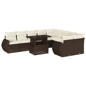 vidaXL 10 Piece Patio Sofa Set with Cushions Brown and Cream Poly Rattan - 1 of 4