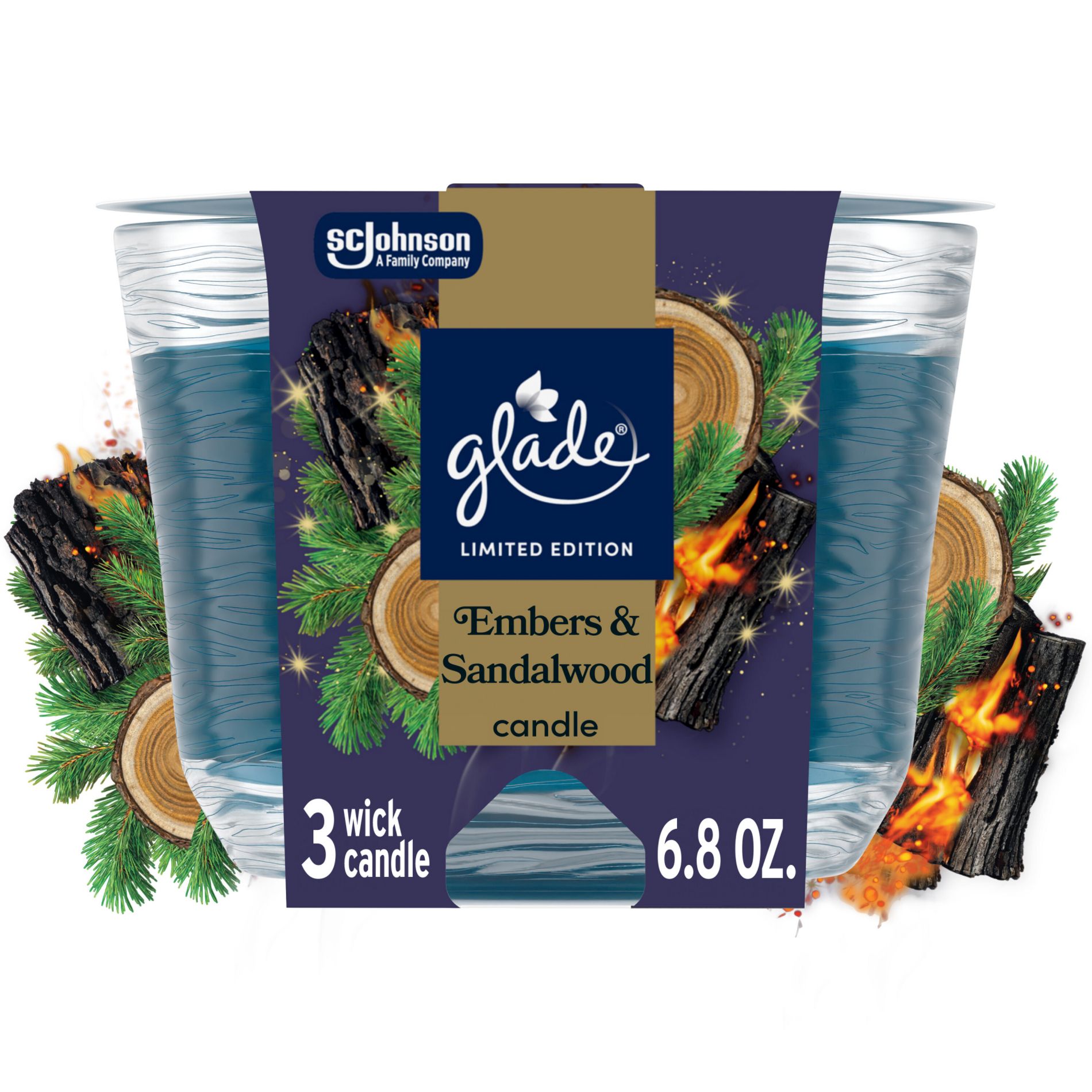 Glade 3 Wick Fall Candle in Glass Jar - Embers & Sandalwood - 6.8oz