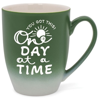 Elanze Designs You Got This One Day At A Time Two Toned Ombre Matte Green and White 12 ounce Ceramic Stoneware Coffee Cup Mug