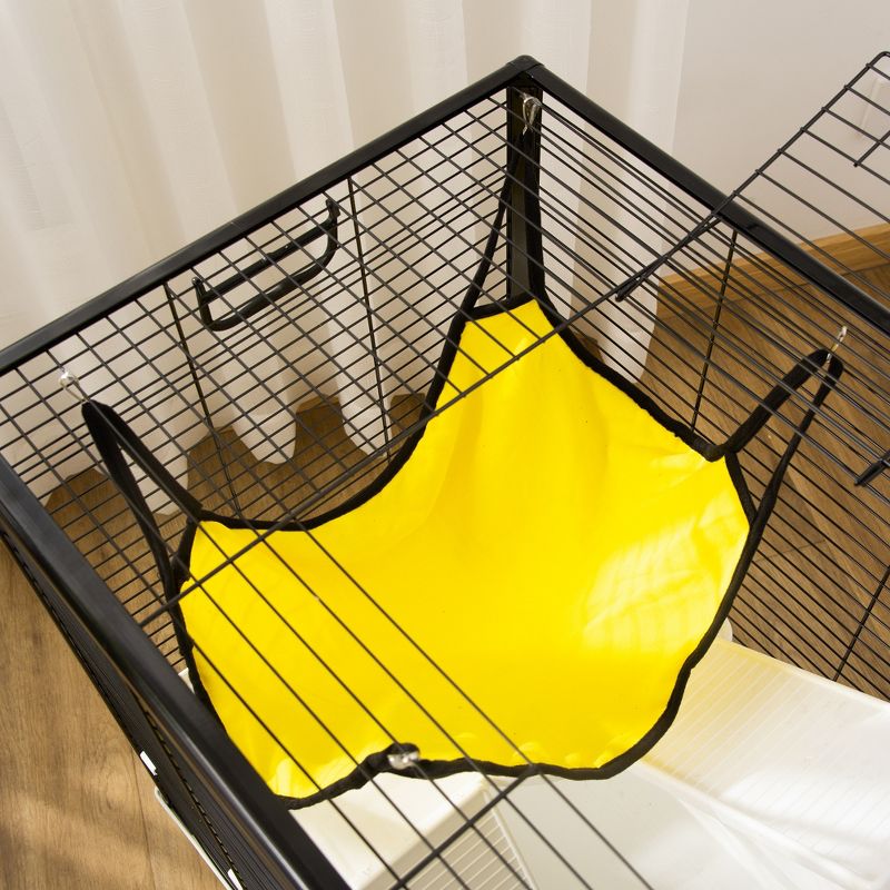 PawHut Small Animal Cage Habitat Indoor Pet Play House for Guinea Pigs Ferrets Chinchillas, With Hammock Balcony Ramp Food Dish, Yellow, 5 of 7