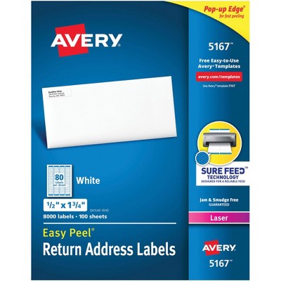 Avery Easy Peel Return Address Labels for Laser Printers 5167, 1/2 x 1-3/4 Inches, Box of 8,000
