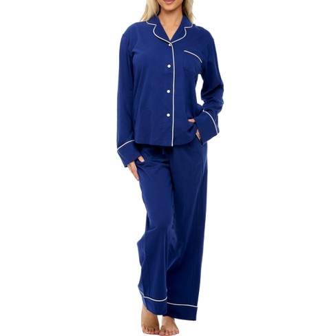 ADR Womens Long Sleeve Knit Pajamas Set Midnight Blue 2X Large