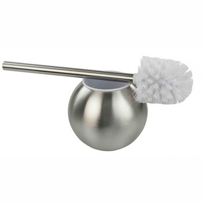 Home Basics Hide-Away Toilet Brush with Round Stainless Steel Hygienic Holder, Silver