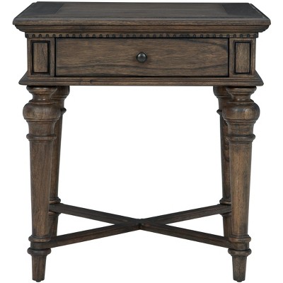 Beige Rectangular Wood End Table with Storage Drawer