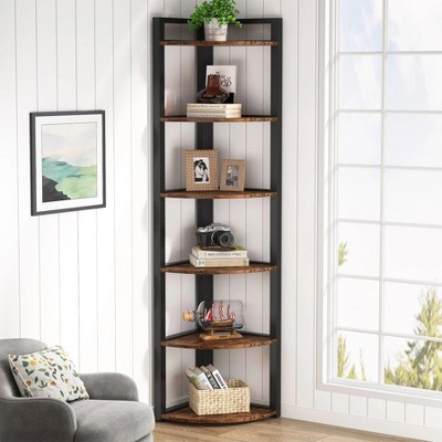 Hommoo 6-Tier Corner Shelf, Small Corner Bookshelf Storage Rack