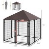 57'' Outdoor Dog Kennel with Roof Heavy Duty Steel Pet Playpen with Lockable Door and UV Water Resistant Canopy for Backyard,Black - LAOTIES - 2 of 4