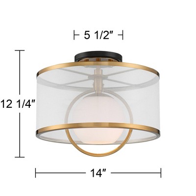 Artisanal Brass & Glass 17" Art Deco Drum Ceiling Light