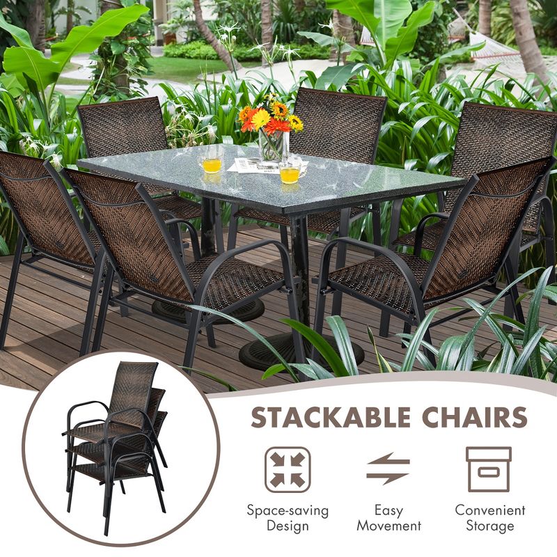Costway Set of 12 Patio Rattan Dining Chairs Stackable Armrest Garden Mix Gray\Mix Brown, 3 of 10