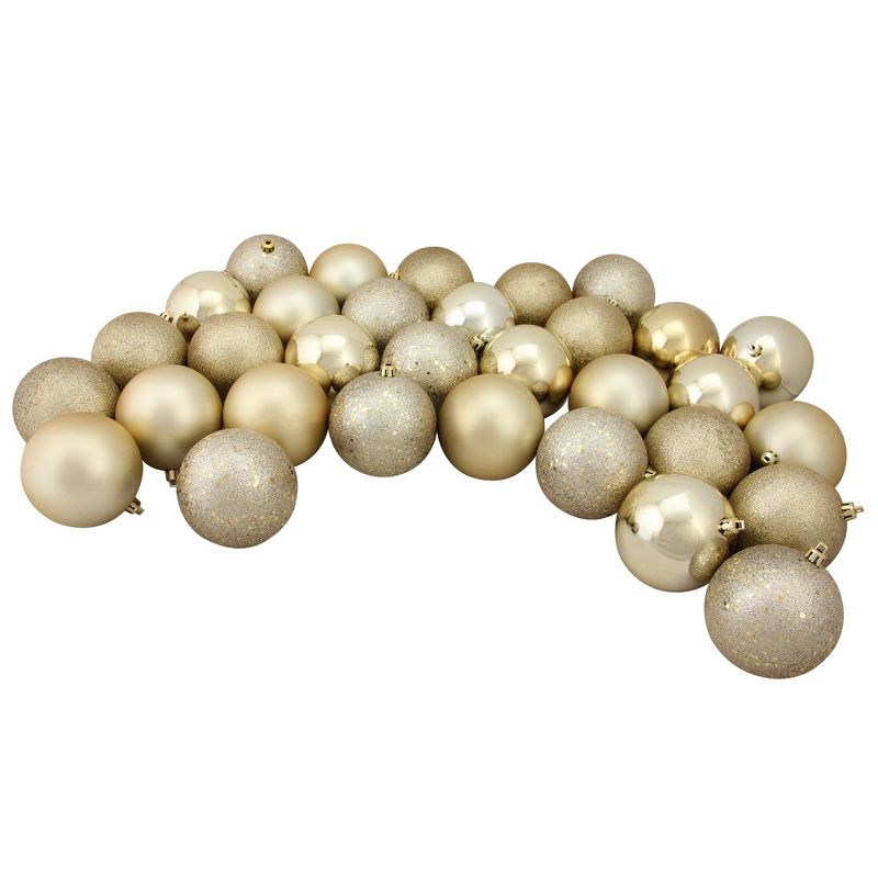 Northlight 32ct Champagne Gold Shatterproof 4-Finish Christmas Ball Ornaments 3.25" (80mm), 1 of 4