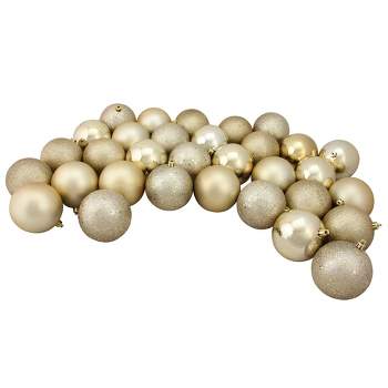Northlight 32ct Champagne Gold Shatterproof 4-Finish Christmas Ball Ornaments 3.25" (80mm)