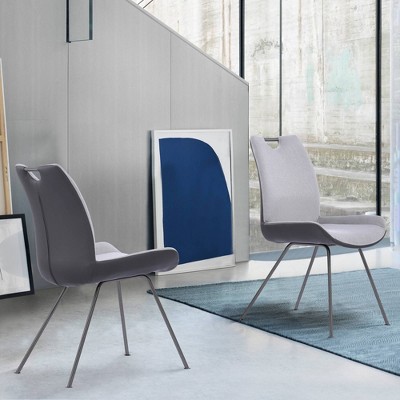 Set of 2 Delvar Contemporary Dining Chair Pewter Fabric - Armen Living: Upholstered, Wood Frame, Spot Clean
