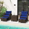 Tangkula 5 CS Rattan Furniture w/ & Tempered Glass & 2 Ottomans Coffee Table Patio - 3 of 4