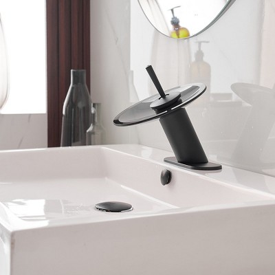 Matte Black Stainless Steel Waterfall Bathroom Faucet with Deck Plate