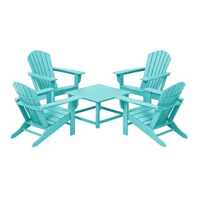 WestinTrends Dylan 5-Piece Outdoor Patio HDPE Adirondack Chair With Square Coffee Table Conversation Set
