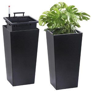 NAYSAYE Tall Planter Set of 2 Indoor and Outdoor Raised Planter Pots with Water Level Indicator, Black, 11.8"*11.8"*21.7" - 1 of 4