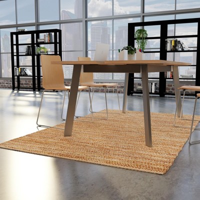 Handwoven Ivory and Brown Jute Leather Rectangular Area Rug