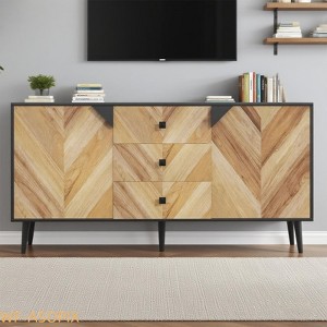 55" Grey Wood/Walnut Grain Wood Buffet Cabinet with Doors & Drawers - Storage Sideboard for Dining Room or Entryway - 1 of 4