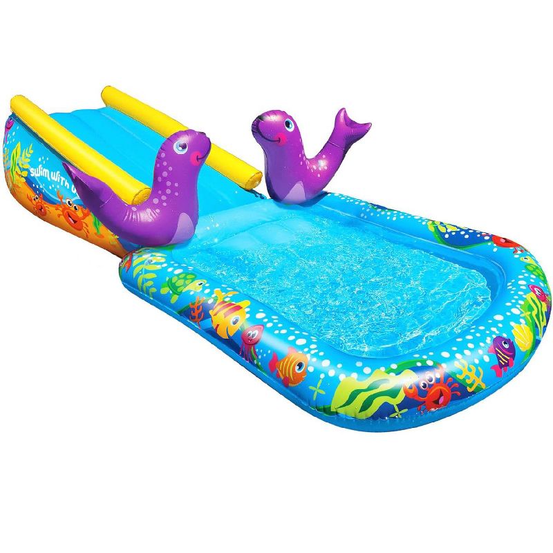 Banzai Inflatable Outdoor My First Cushion Water Slide Ramp and Splash Pool with Inflatable Seal Sprinkler Sprayers for Kids Ages 2+, 1 of 7