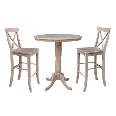 36" Alfred Round Pedestal Bar Height Table with 2 Stools Dining Sets Natural - International Concepts