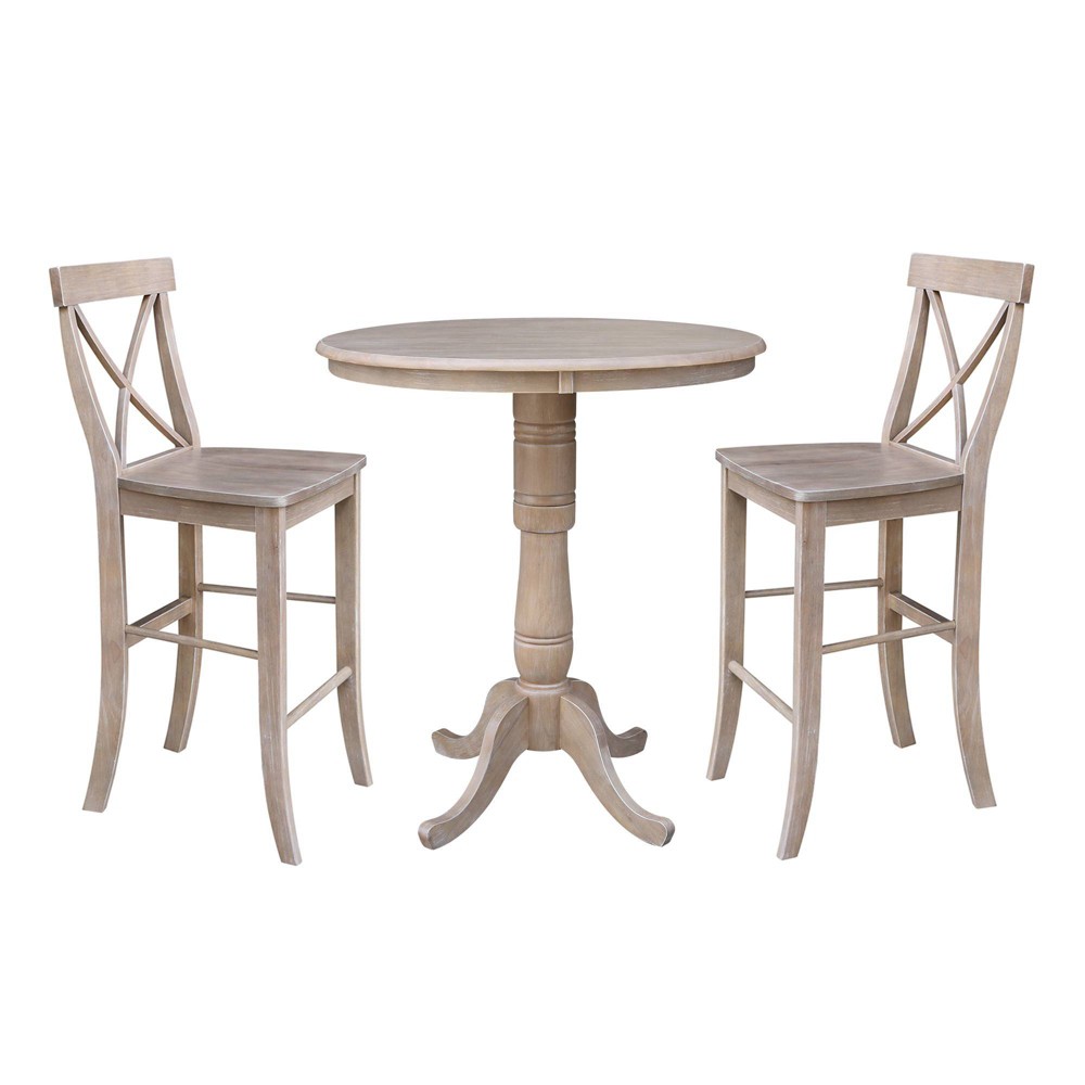 Photos - Dining Table 36" Alfred Round Pedestal Bar Height Table with 2 Stools Dining Sets Natur