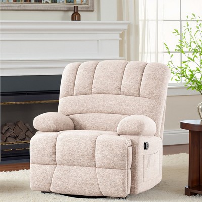 MAYEERTY Beige Oversized Swivel Rocker Recliner Chair For Adults Living Room