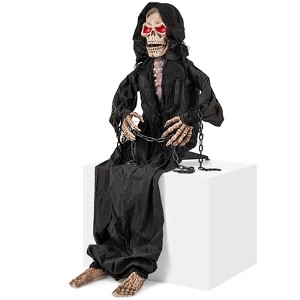 Tangkula Halloween Animatronics Animatronic Sitting Skeleton Halloween Animated Moving Reaper with Light Up Eyes - 1 of 4