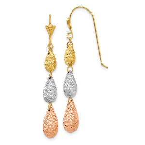 Black Bow Jewelry Diamond Cut Triple Teardrop Dangle Earrings in 14k Tri Color Gold - 1 of 4