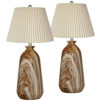 360 Lighting Carlton Modern Table Lamps 28" Tall Set of 2 Swirling Brown Faux Marble Ivory Pleated Linen Drum Shade for Bedroom Living Room Nightstand