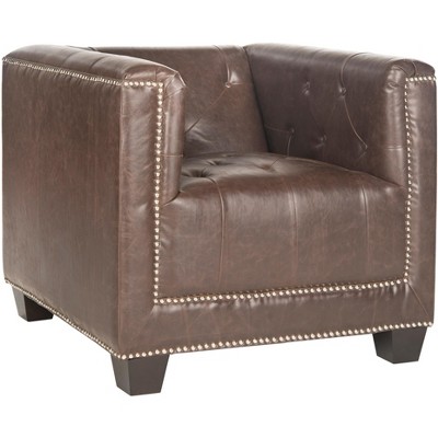 Antique Brown Faux Leather Geometric Accent Arm Chair