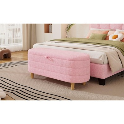 CAVINAS 42" Upholstered Storage Ottoman Bench with Wooden Legs,Modern Footrest and Storage Bench for Living Room and Bedroom