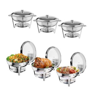 Round Chafing Dishes for Buffet - Stainless Steel Buffet Servers with Lids, Pre-Installed, Ideal for Catering, Parties, Weddings & Events - 1 of 4
