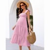 Womens Maternity Dress Summer Sleeveless Smocked Square Neck Ruffle Casual Boho Midi Dress Baby Shower Photoshoot - 4 of 4