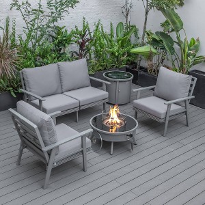 LeisureMod Walbrooke 4-Piece Modern Gray Patio Conversation Set with Square Fire Pit & Tank Holder, Sectional Seat for Outdoor Spaces - 1 of 4
