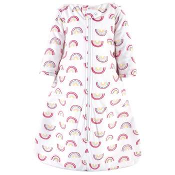 Hudson Baby Infant Girl Long Sleeve Plush Faux Fur Sleeping Bag, Wearable Blanket, Modern Rainbow