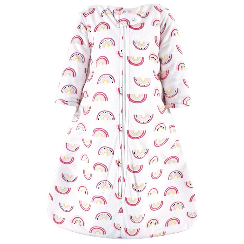 Hudson Baby Infant Girl Long Sleeve Plush Faux Fur Sleeping Bag, Wearable Blanket, Modern Rainbow, 1 of 3