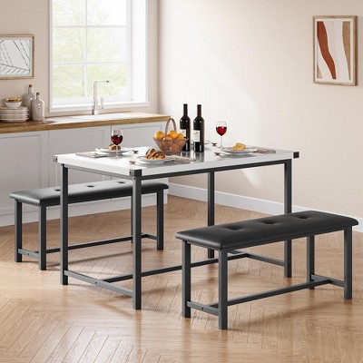 Dining Table Set for 4, Kitchen Table with 2 Upholstered Benches, Rectangular Dining Room Table Set