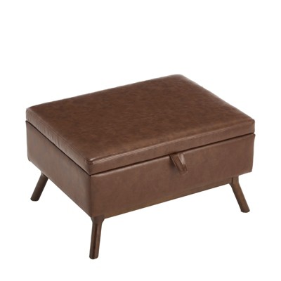 DSVIMOY Mid-Century Modern Square Coffee Table Storage Bench  for Living Room, Entryway and Family Room, Brown, 31.5"*23.23"*17.72"