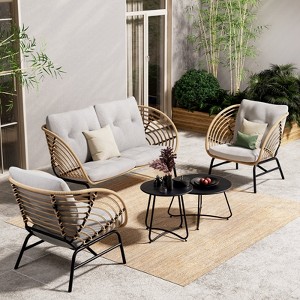 GRANDPATIO Outdoor 5-piece Wicker Patio Set With Loveseat - 1 of 4