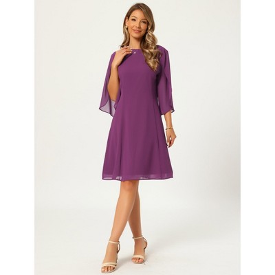 Женские платья INSPIRE CHIC Women's Chiffon Summer 3/4 Sleeve Crewneck Flowy Knee Length Midi Dress Large Dark Purple — фото 3