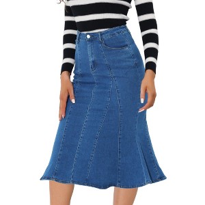 INSPIRE CHIC Women's High Waist Fishtail Ruffle Denim Jean Skirt - 1 of 4
