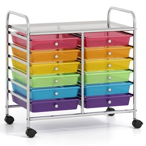 Costway 12 Drawers Rolling Cart Storage Scrapbook Paper Studio Organizer Bins Rainbow - 1 of 4